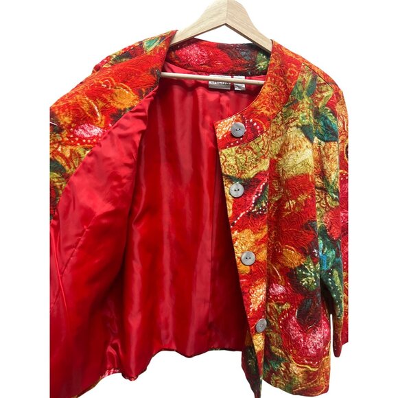 Chico's Red Abstract Floral Bolero Blazer Jacket - Picture 7 of 7